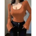 thumbnail image 6 of Women'S Long Sleeve Tops, Scoop Neck Ribbed Knit Shirt Slim Fit Pullover Sweater Casual Basic Thermal Shirt Dark Brown S, 6 of 9