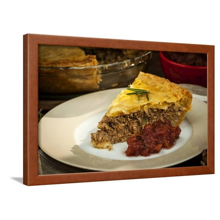 Slice of Traditional Pork Meat Pie Tourtiere with Apple and Cranberry Chutney from Quebec, Canada. Framed Print Wall Art By