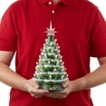 thumbnail image 3 of 12" Hand Painted Ceramic Christmas Tree - Green Snow Flocked, 100 Multi-Color Lights, 2 Star Toppers, 3 of 6
