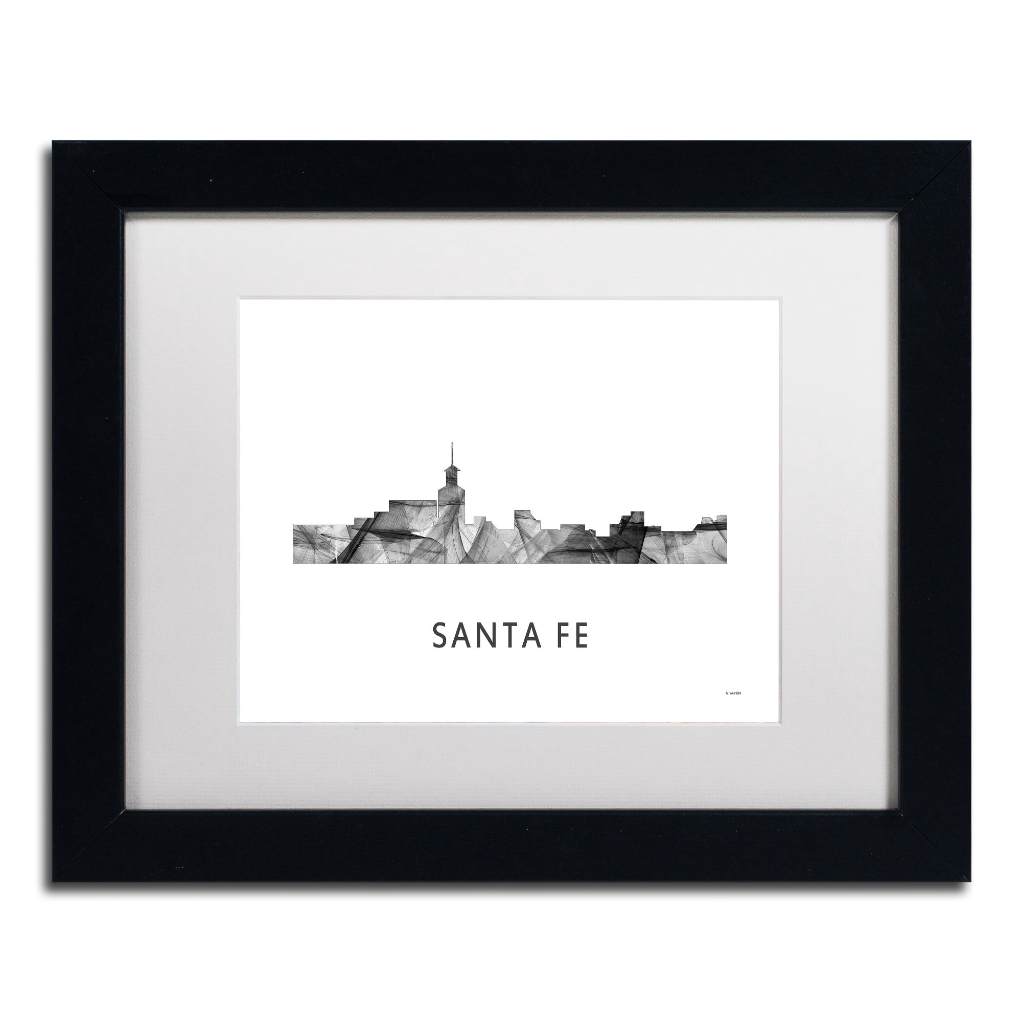 Trademark Fine Art 'Santa Fe New Mexico Skyline WB-BW' Canvas Art by Marlene Watson, White Matte, Black Frame