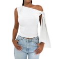thumbnail image 1 of Women'S Ruched One Off the Shoulder Tank Tops Asymmetrical Neck Tie Shoulder Going Out Top White M, 1 of 9