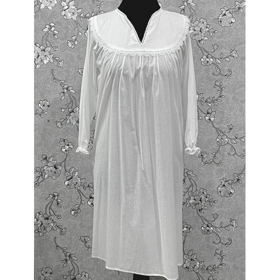 SoieRose 100% Cotton Victorian Nightgown – Long Sleeve White Vintage Sleepwear SR-1208