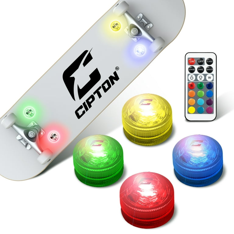 Cipton Kids LED Skateboard Lights - Dark Edition, 4 Pack with