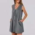 thumbnail image 6 of BiZtdJrK Ofertas Flash, Womens Rompers Summer Loose Sleeveless Pleated Tie Front V Neck Short Jumpsuits Solid Casual One Piece Shorts with Pockets Gray XXL, 6 of 8