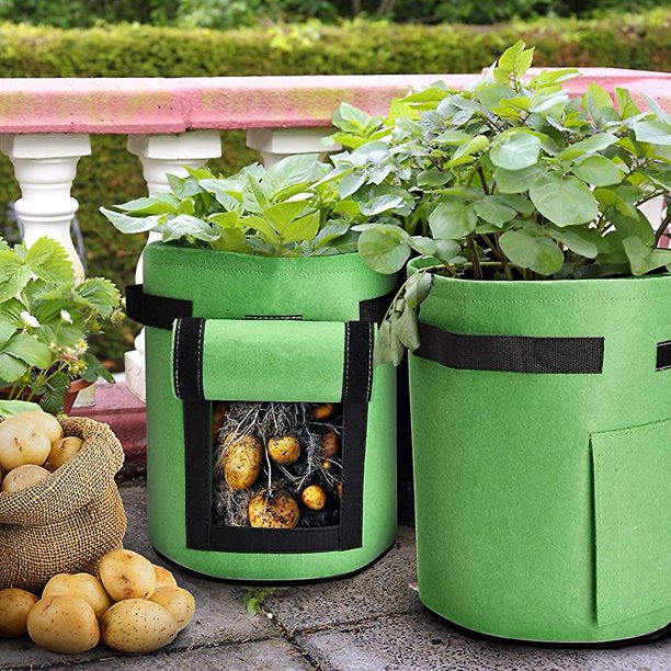 Green Potato Grow Bags 4 Gallon Garden Planting Bag Aeration Fabric Pot With Handles For Planter 3 Pack