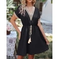 thumbnail image 3 of SOMER Dresses for Women Casual Wedding Guest Dress Short Sleeve V Neck Tie Front Flowy Black Maxi Cocktail Dresses for Women Summer Fall 2025, 3 of 11