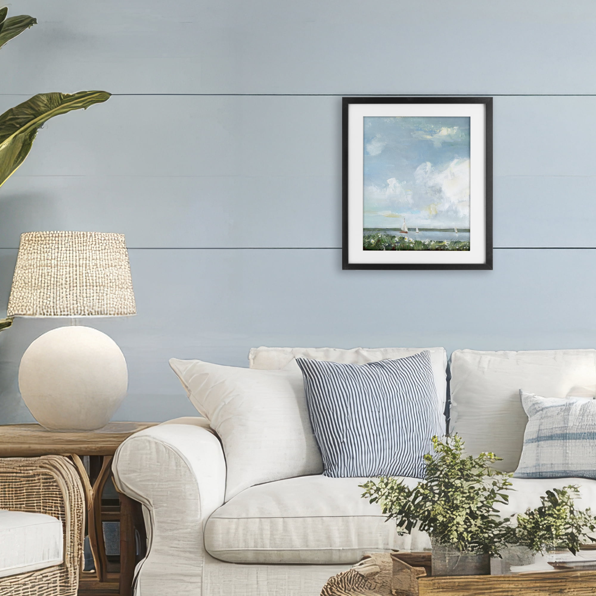 Stupell Industries Seaside Sailing Under Clouds Black Framed Print Under Glass, design by Sally Swatland