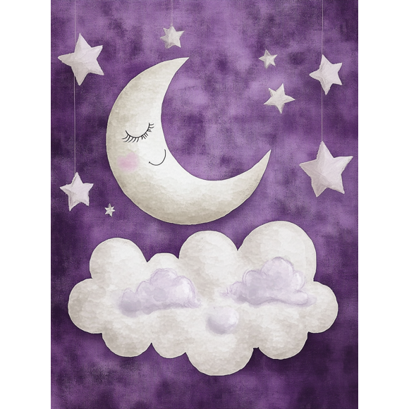 Sleeping Moon and Stars Canvas Print/Wall Art,Suitable for Bedroom,Living Room,Nursery,Kids Room,and Office Decoration.