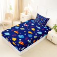 thumbnail image 4 of Castle Fairy Cute Kids Tropical Fish Coral Twin Sheets 3pcs,Seashell Dark Blue Underwater Tile Bedding,Yellow Navy,1 Fitted Sheet,1 Flat Sheet and 1 Pillowcase, 4 of 6