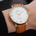 thumbnail image 4 of Reloj de cuarzo marrón dorado y blanco, diseño unisex, correa de PU, esfera de cristal redonda, reloj de pulsera de estilo universal, 4 of 6
