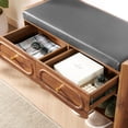 thumbnail image 4 of Wirrytor Curved Edge Shoe Storage Bench with 2 Drawers, 2-Tier Cushioned Entryway Bench Shoe Rack Organizer for Hallway Bedroom Living Room, Walnut, 4 of 11