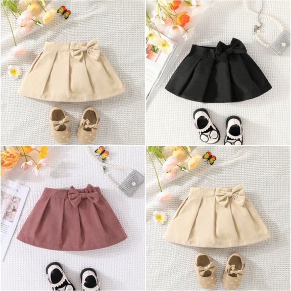 Tisuna Baby Girls Pleated Skirt Solid Color Comfortable High Waisted A-Line Skirt Girls Summer Daily Wear Outfits Black Size 9-12 Months