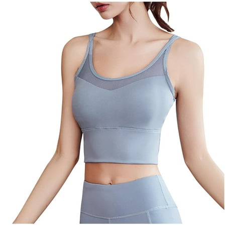 Bigersell Sports Bras for Women Upgrade Women s Fine Shoulder Mesh Camisole Push up Back Sports Bra Balconette Bra Style F-1313 Sky Blue S