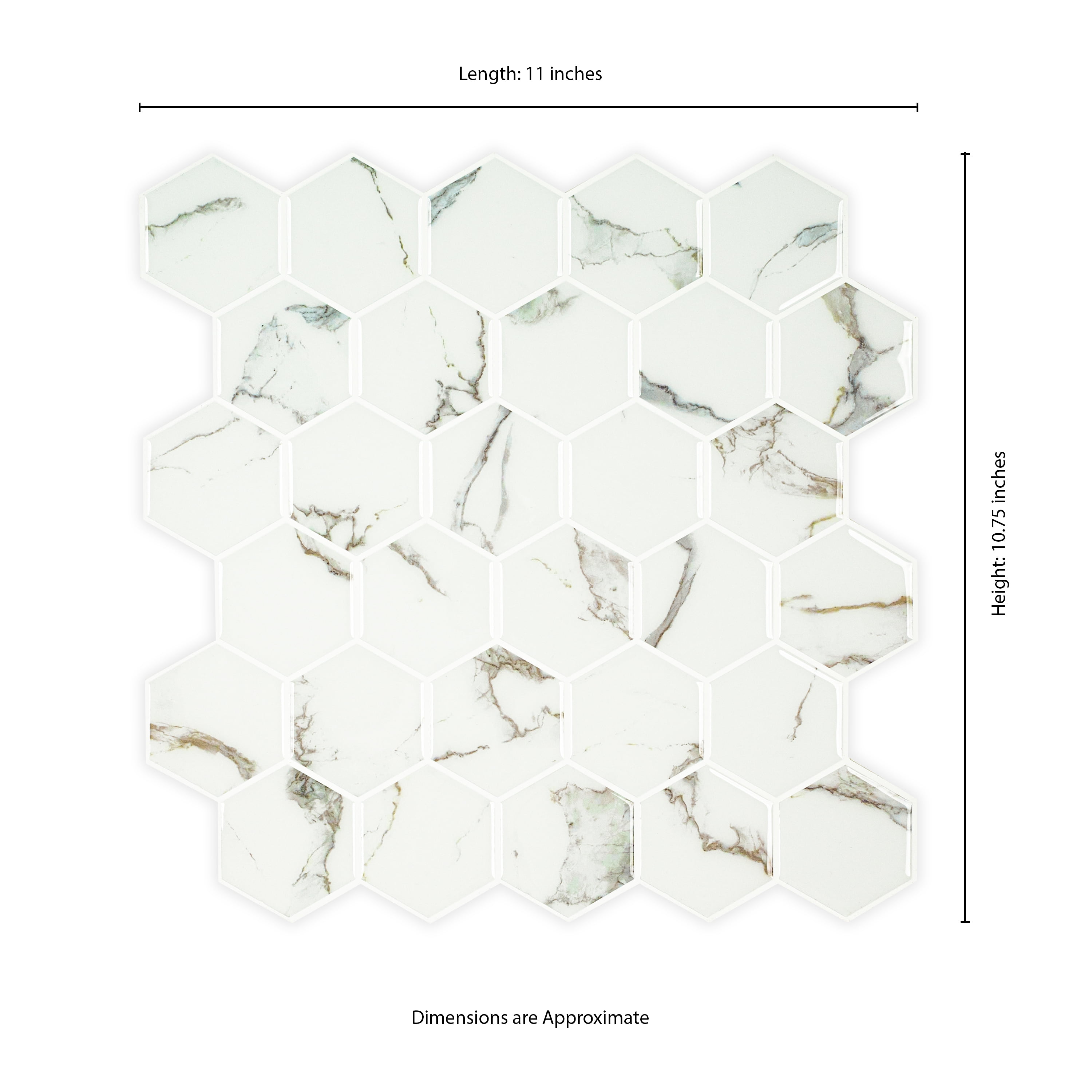 Mainstays 10 in. W x 10 in. L White Marble Hexagon Peel & Stick Mosaic Wall Tile (2.72 Sqft / pack)