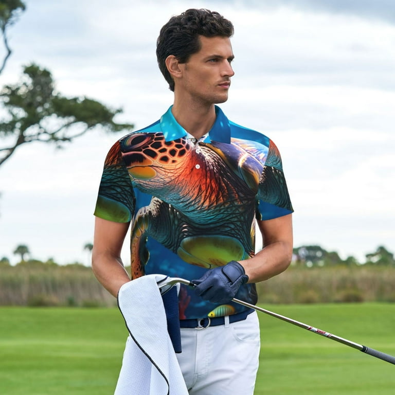 Tebeau Ice Blue Ocean Sea Turtle for Men's Short Sleeve Polo Shirt