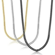 Mouind 3 Pcs Chain Necklace for Men, 3.5mm Stainless Steel Gold Black and Silver Wheat Chains for Mens Boys Jewelry Gift, 16"