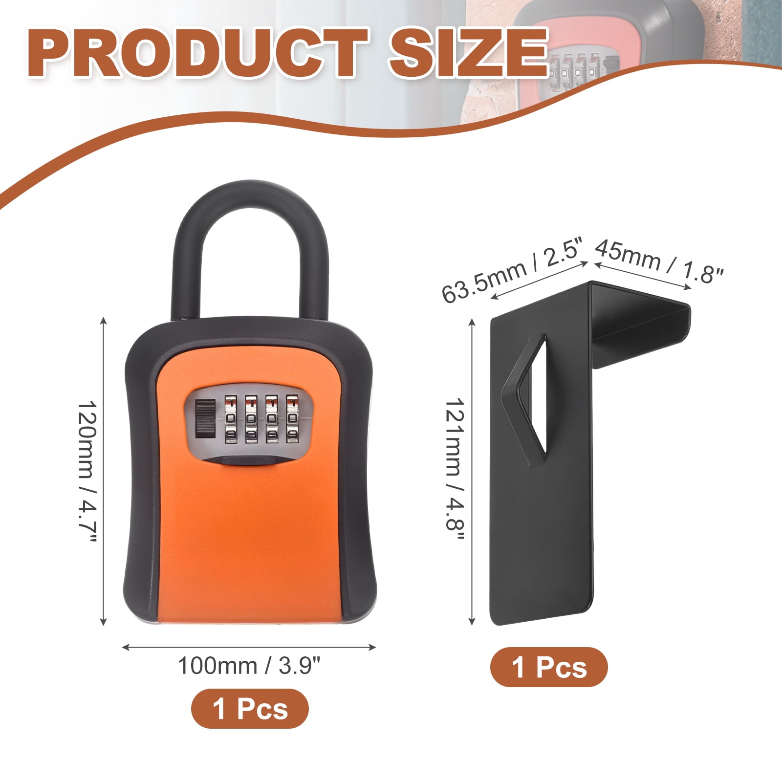 Uxcell Key Lock Box with Code, (4.7 x 3.9 Inch, Orange), Resettable Combination Lockbox Portable Key Storage Box with Wall-Mounted Bracket, Suit - for Home Entrance/Garage/Warehouse