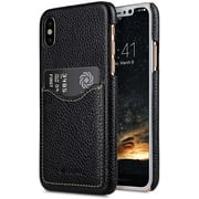 Melkco Premium Leather Card Slot Back Cover V2 for Apple iPhone Xs/X - (Black LC)