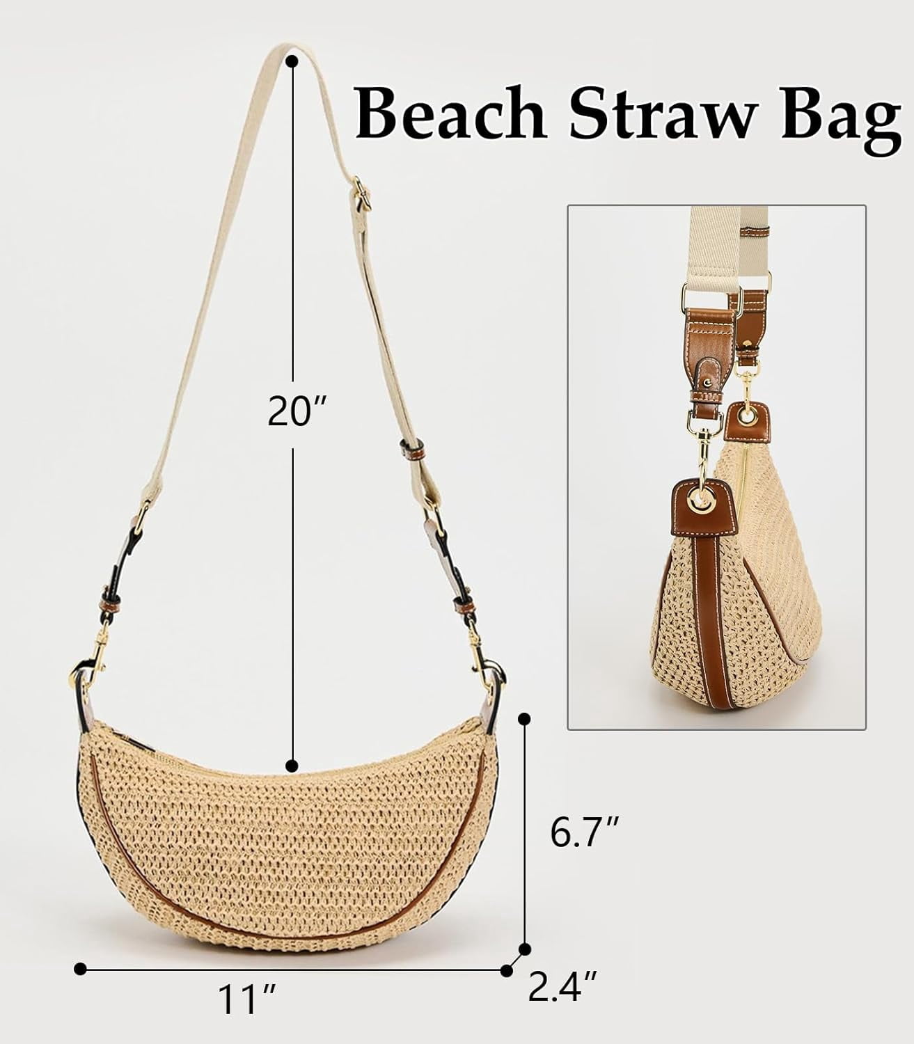 CAILDANL Straw Crossbody Bags for Women Beach Woven Hobo Handbag Summer Chic Crescent Shoulder Purses with Adjustable Strap 2025
