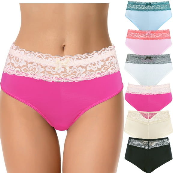 Curve Muse Womens Sexy Lace Bikini Boyshort Hipster Briefs Panties Underwear-6PCS-PACKA-S/5