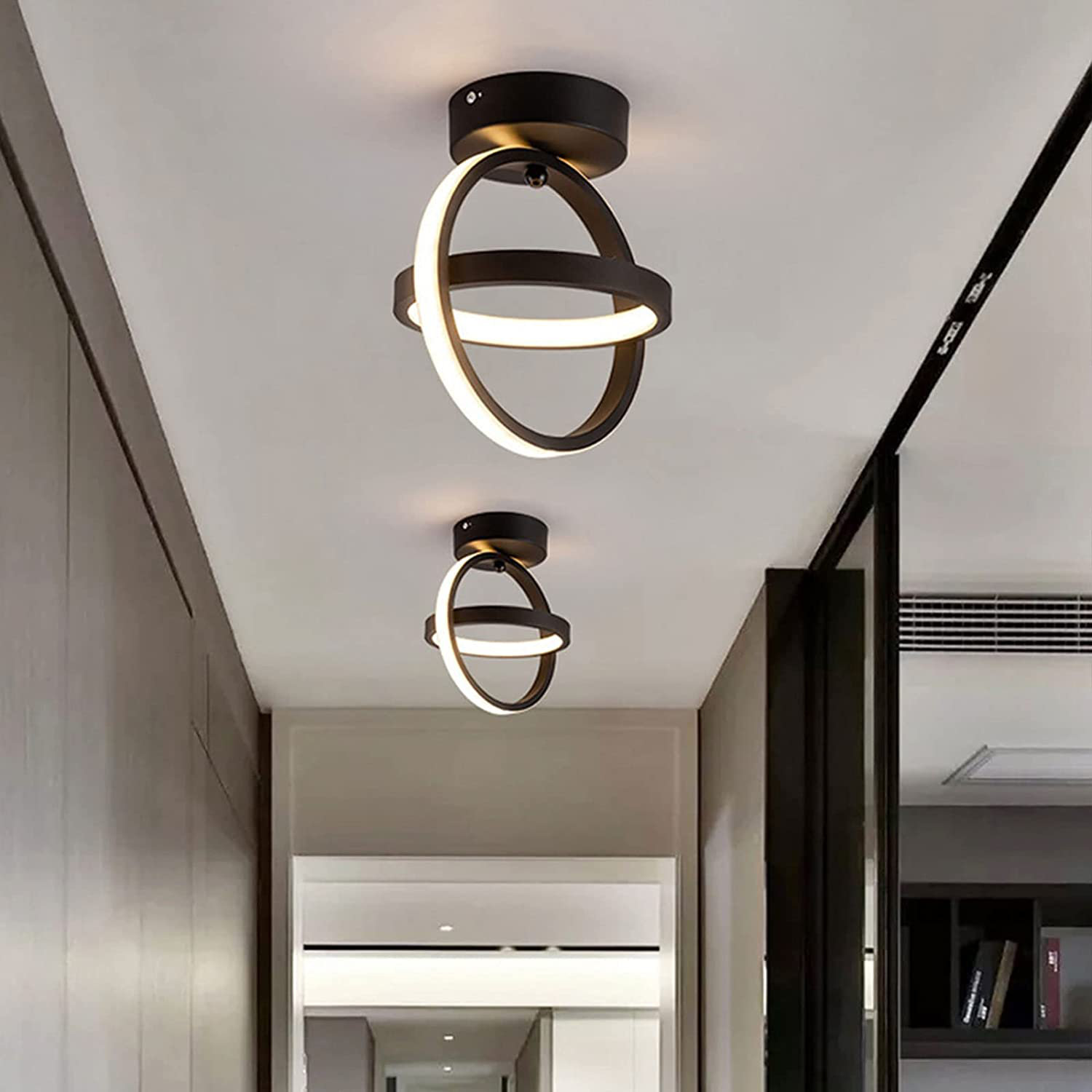 ADISUN Led Ceiling Light Fixture,Black Circle Modern Led Ceiling Lamp for Hallway Bedroom Kitchen Bathroom Cloakroom Balcony (Warm White)