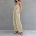 thumbnail image 4 of Women’s Zip‑up Oversized Baggy Jumpsuit, Spaghetti Strap V‑neck Loose Wide Leg Casual Pants, Comfy Loungewear Overalls Khaki XXL, 4 of 5