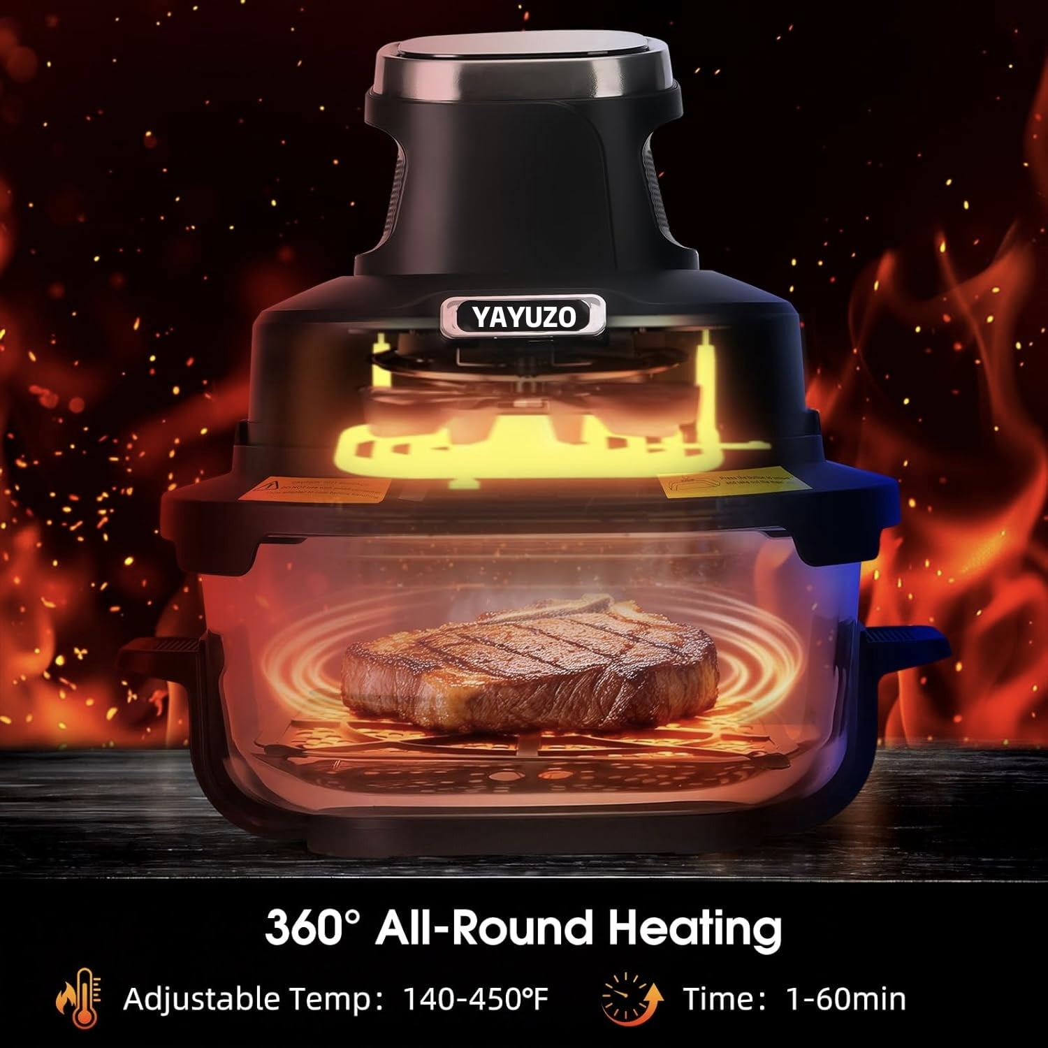 Tayuzo Glass Air Fryer Series 4-Quart 2-Basket Air Fryer, Black - Digital Display