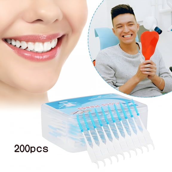RAGUPEL 200Pack Box Floss Interdental Brush Stick Toothpick Soft Silicone Double Ended Tooth Picks Oral Care (Blue)
