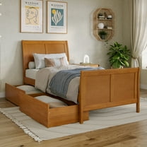 Portland Twin XL Platform Bed with Matching Footboard & Drawers in Light Toffee
