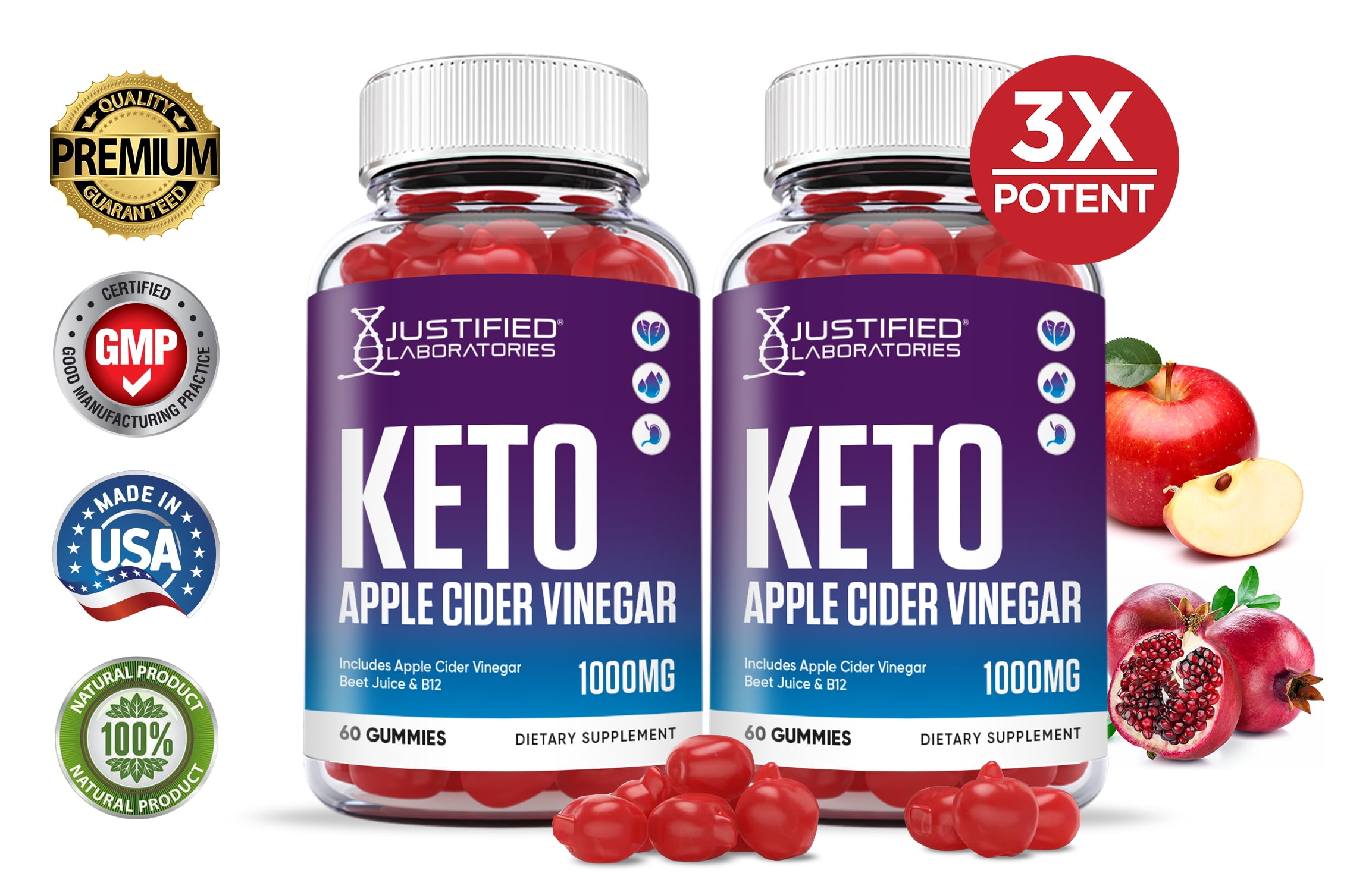 Justified Laboratories Keto Apple Cider Vinegar Gummies 1000MG ACV ...