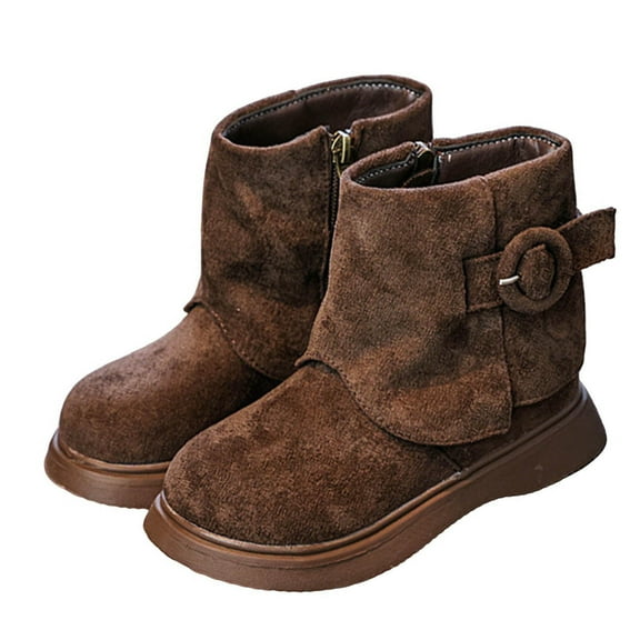 Ugoldhm Girls Slouchy Ankle Boots, Faux Suede Western Booties with Low Heel & Round Toe for Fall Winter