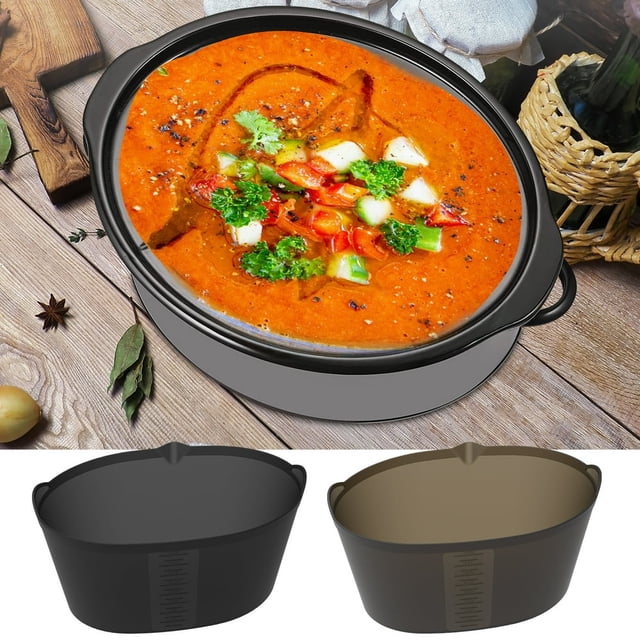 MesaSe 2Pcs Silicone Slow Cooker Liners Reusable Slow Cooker Divider for 6-7 QT Pot Black+Grey