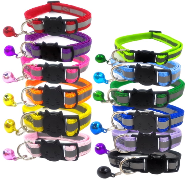 (12 colores) Collar reflectante para gatos, collar antiahogo para gatitos con cascabel, collar ajustable para gatos, accesorio para gatos y mascotas