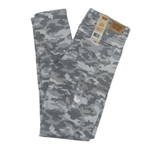 Levis Girls 710 Super Skinny Camo Denim Jeans 14/Camo Grey