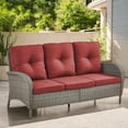 thumbnail image 2 of POCASSY 72 Inch Width Outdoor Wicker Sofa Patio Couch with Cushions, All Weather Gray Wicker Sofa Patio 3 Seater Sofa Couch for Porch, Deck, Balcony, Red, 2 of 9