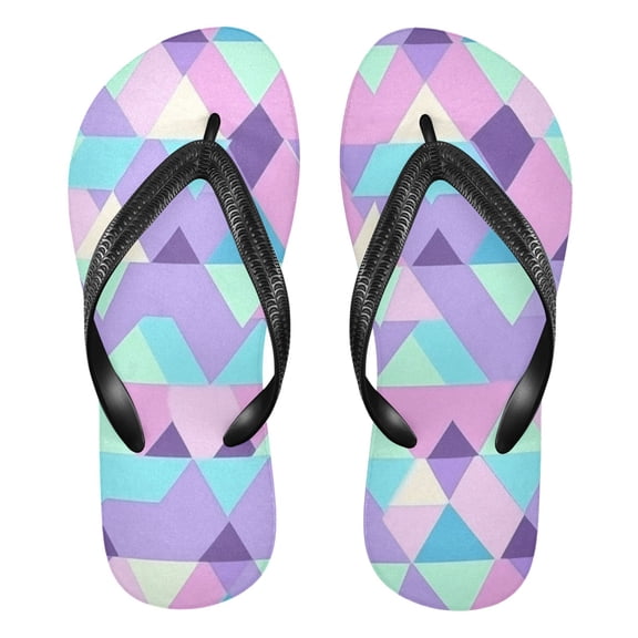 Unisex Comfort Flip Flops Summer Thong Sandals Non Slip Soles Flip Flop for Beach, Pool, and Daily Wear Triangles on A Purple Background XS