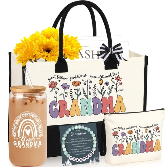Set de regalo DOGMEM Grandma Tote Bag, bolsa de maquillaje, pulsera de vidrio