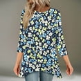 thumbnail image 2 of CYMMPU Spring Tops Round Neck Summer Fashion Shirts 3/4 Sleeve Loose Fit Blouses for Women Dressy Casual Flower Pattern Tunic Tops Flare Hem Hide Belly Tops to Wear with Leggings T-Shirts Blue S, 2 of 7