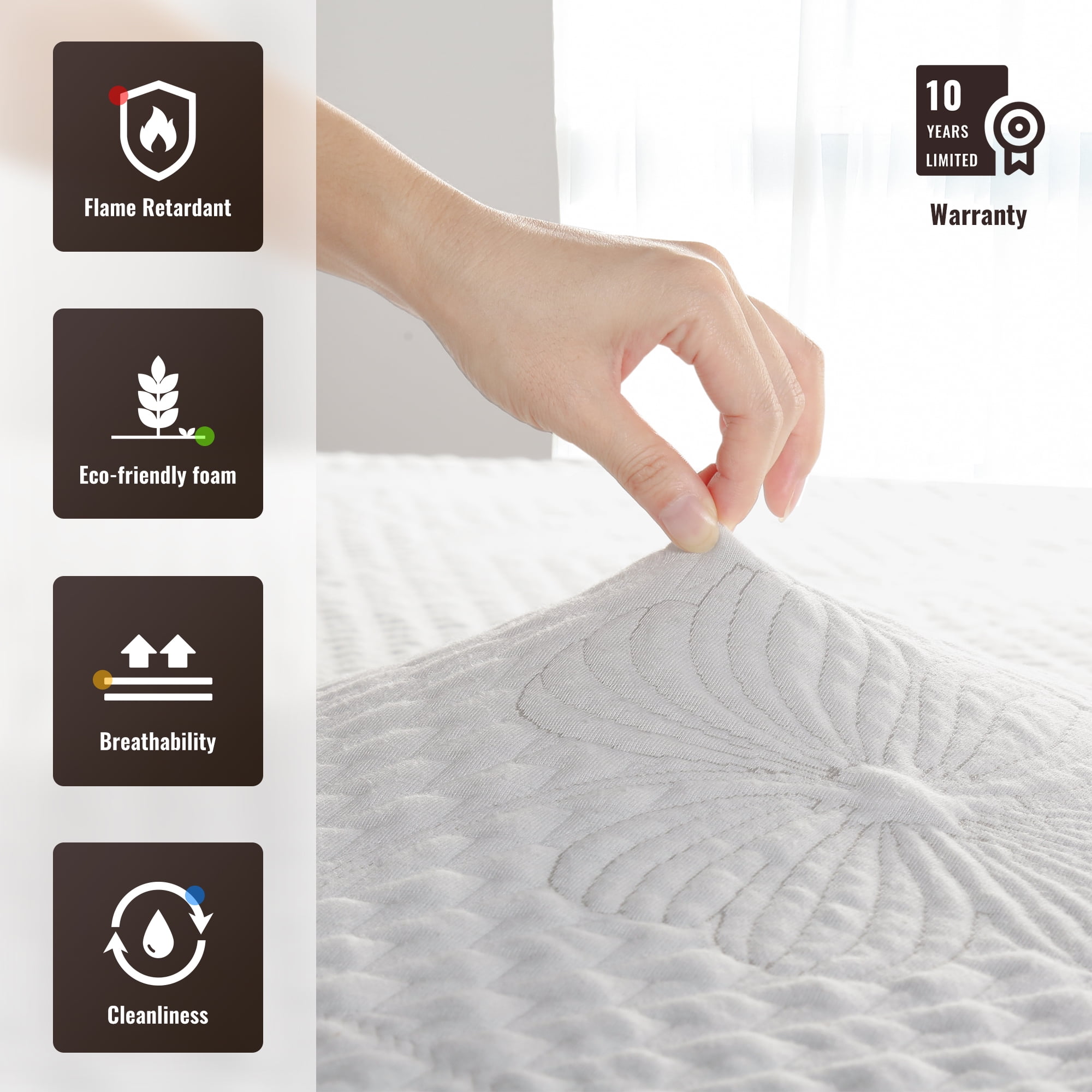 GrandRest 10'' Adult LuxeComfort Gel Memory Foam Mattress, Queen, Grey