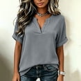 thumbnail image 4 of Women's V-Neck Top Baeitkot Women's Solid Color Casual V-Neck Short Sleeve Top Gray M, 4 of 7