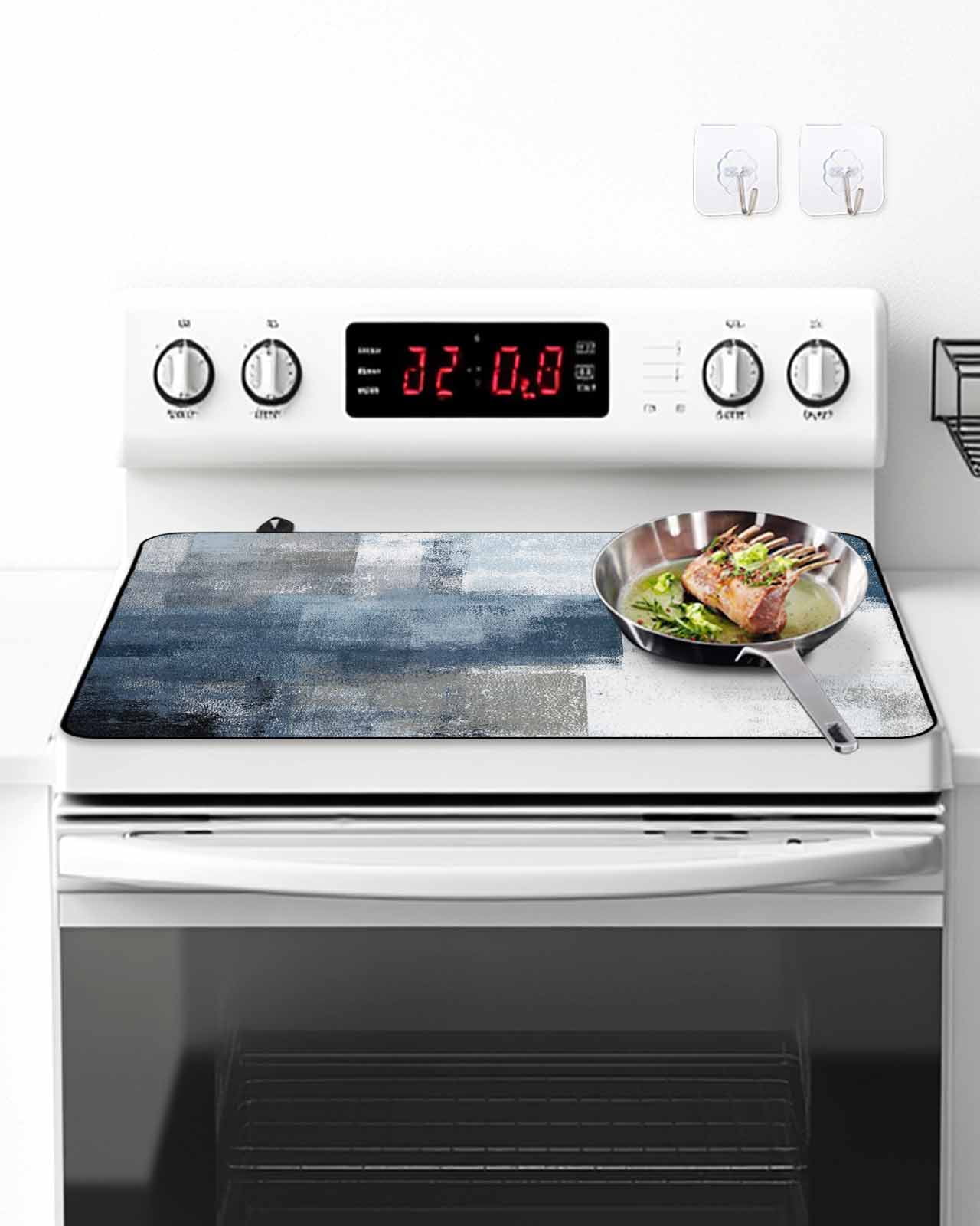 Stove Top Covers for Electric Stove, Blue Glass Stovetop Cover Protector, Retro Oil Painted Modern Abstract Art Induction Cooktop Protector Oven Mat for Kitchen Countertop 24"x21"