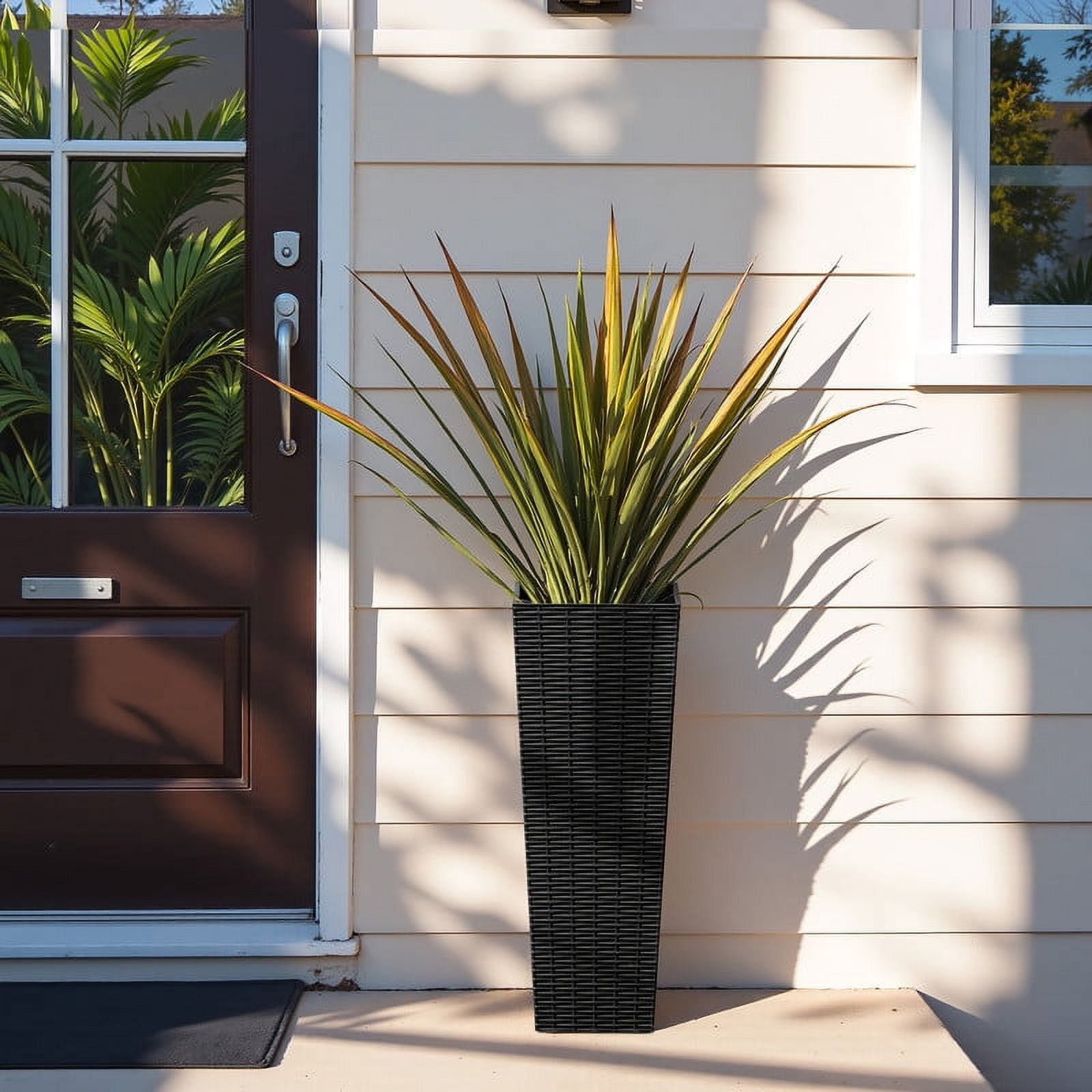 Homall 2-Pack 24" Tall Outdoor Plastic Planters with Inside Pots, Rattan - Patterned for Patio Decor