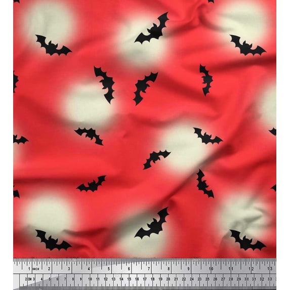 Soimoi Satin Silk Fabric Moon & Bat Halloween Decor Fabric Printed Yard 42 Inch Wide