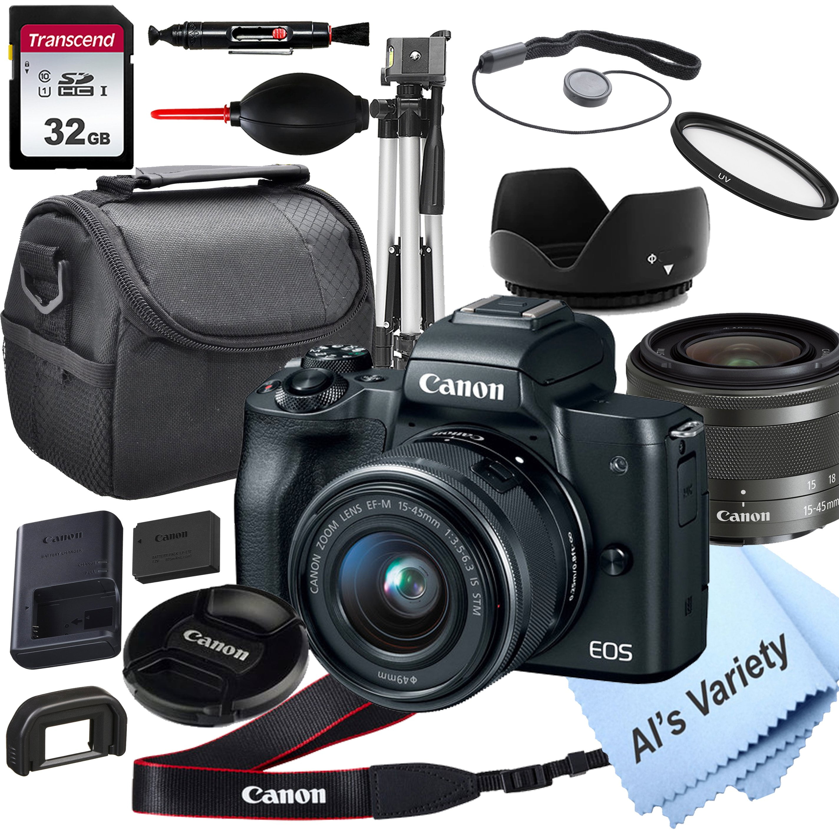 Canon EOS M50 Mirrorless Camera with 15-45mm Lens + 32GB Card, Tripod, and More Bundle -
