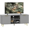 thumbnail image 1 of HOMCOM TV Stand with 2 Open Shelves and 2 Cabinets for 55 Inch TV, Grey, 1 of 10