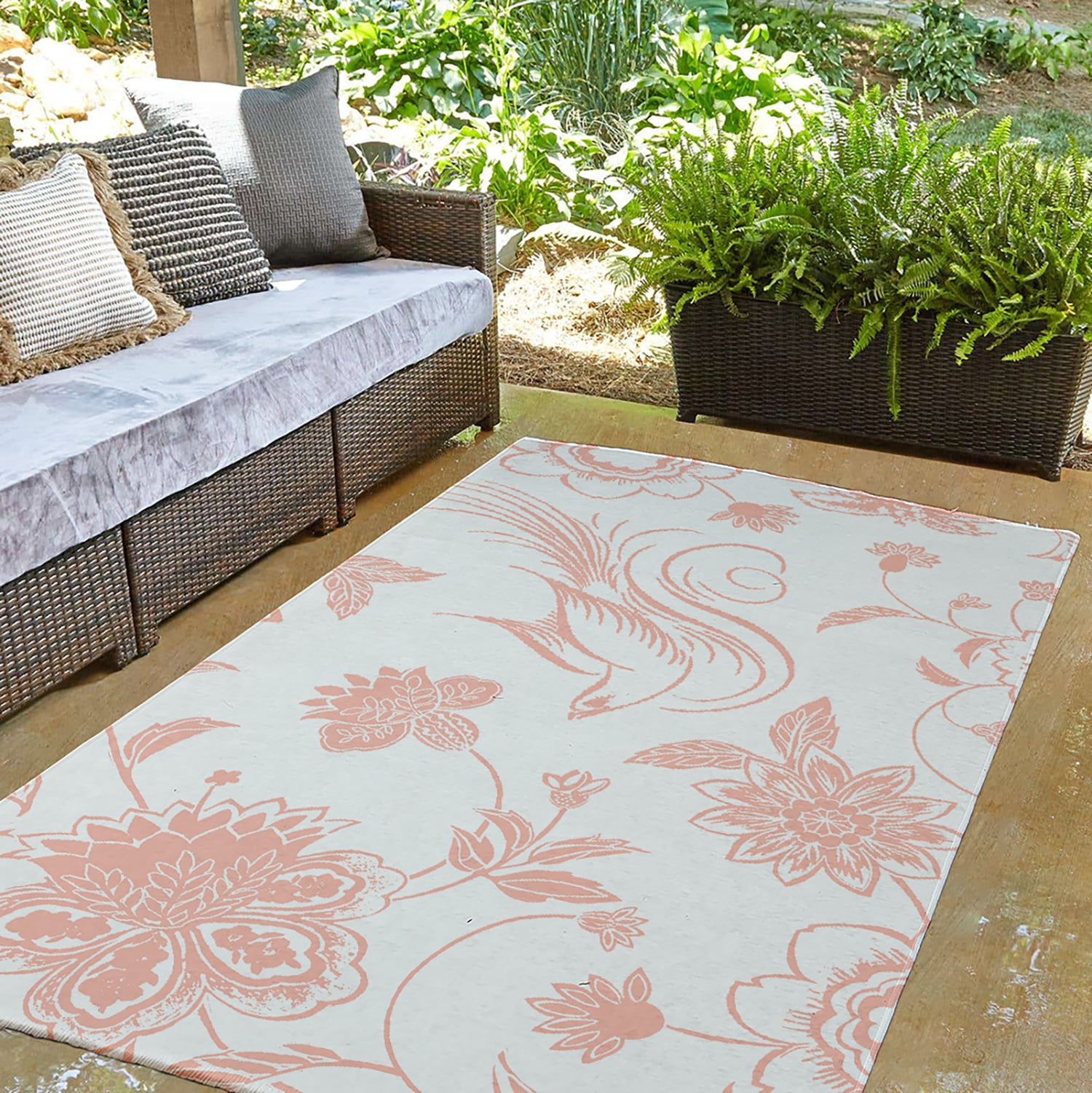 3' x 5' Simply Daisy Traditional Bird Floral French Country Chenille Area Rug, Blush