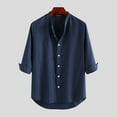 thumbnail image 5 of INCERUN Men's Collarless Striped 3/4 Sleeve Casual Button Shirts Tops, 5 of 7