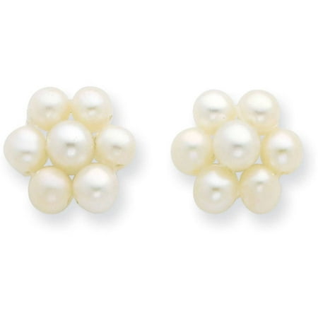 Medium Egg White Freshwater Cultured Pearl 14kt Yellow Gold Flower Earrings