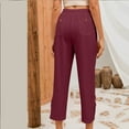 thumbnail image 5 of zbxnLI Women's Cotton Linen Lounge Pants Lace Cuffs Wide Leg High Waist Casual Pants with Pockets, 5 of 8
