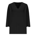 thumbnail image 4 of purcolt Womens 3/4 Length Sleeve Tops Scalloped V Neck Tee Shirts Solid Basic Tops Dressy Casual Work Tunic Blouses(Black, S), 4 of 6